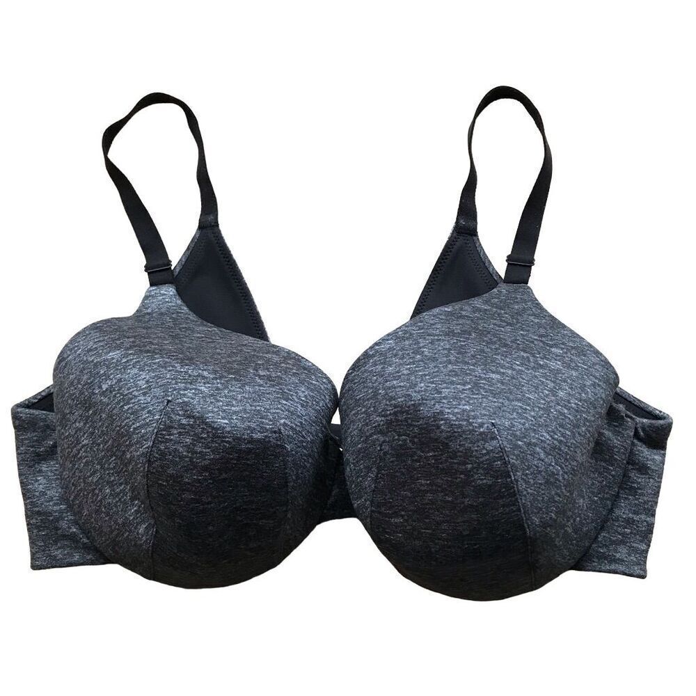 Cacique42D underwire bra black gray back smoothing full coverage